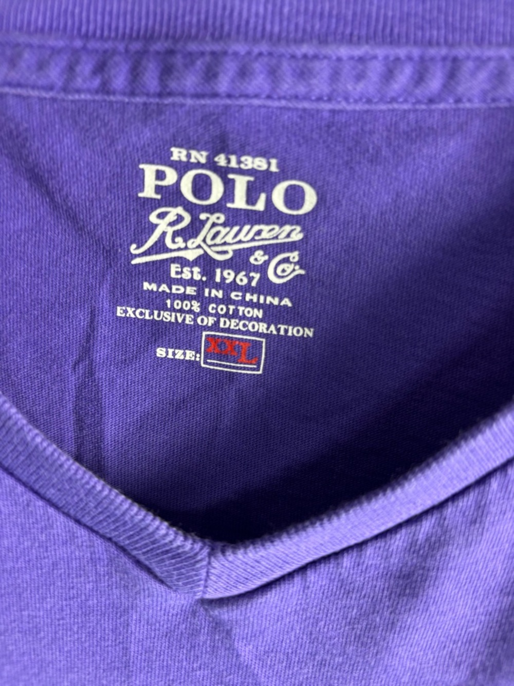 Polo by Ralph Lauren XXL Men’s Violet V-Neck Cotton Tee with Yellow Pony - Picture 3 of 5
